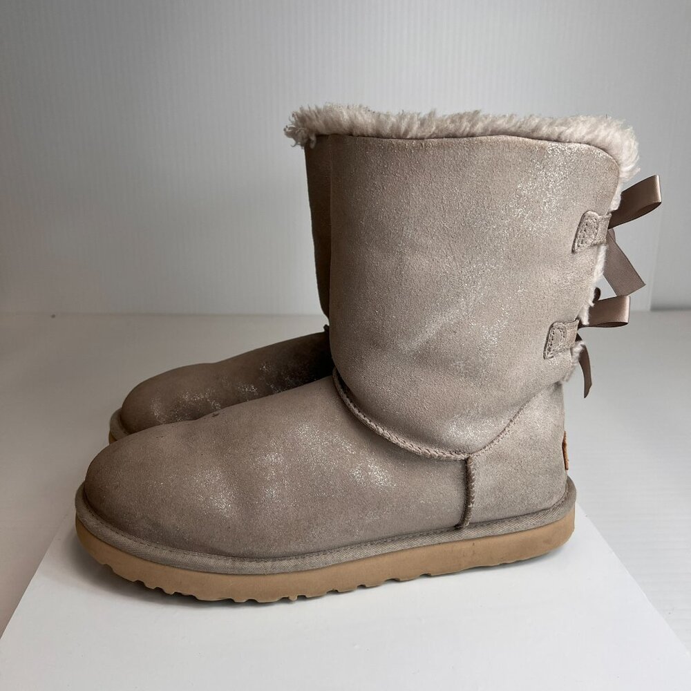 UGG Boot Women 12 Bailey Bow Shimmer Sheepskin Classic Shearling Party Core Go